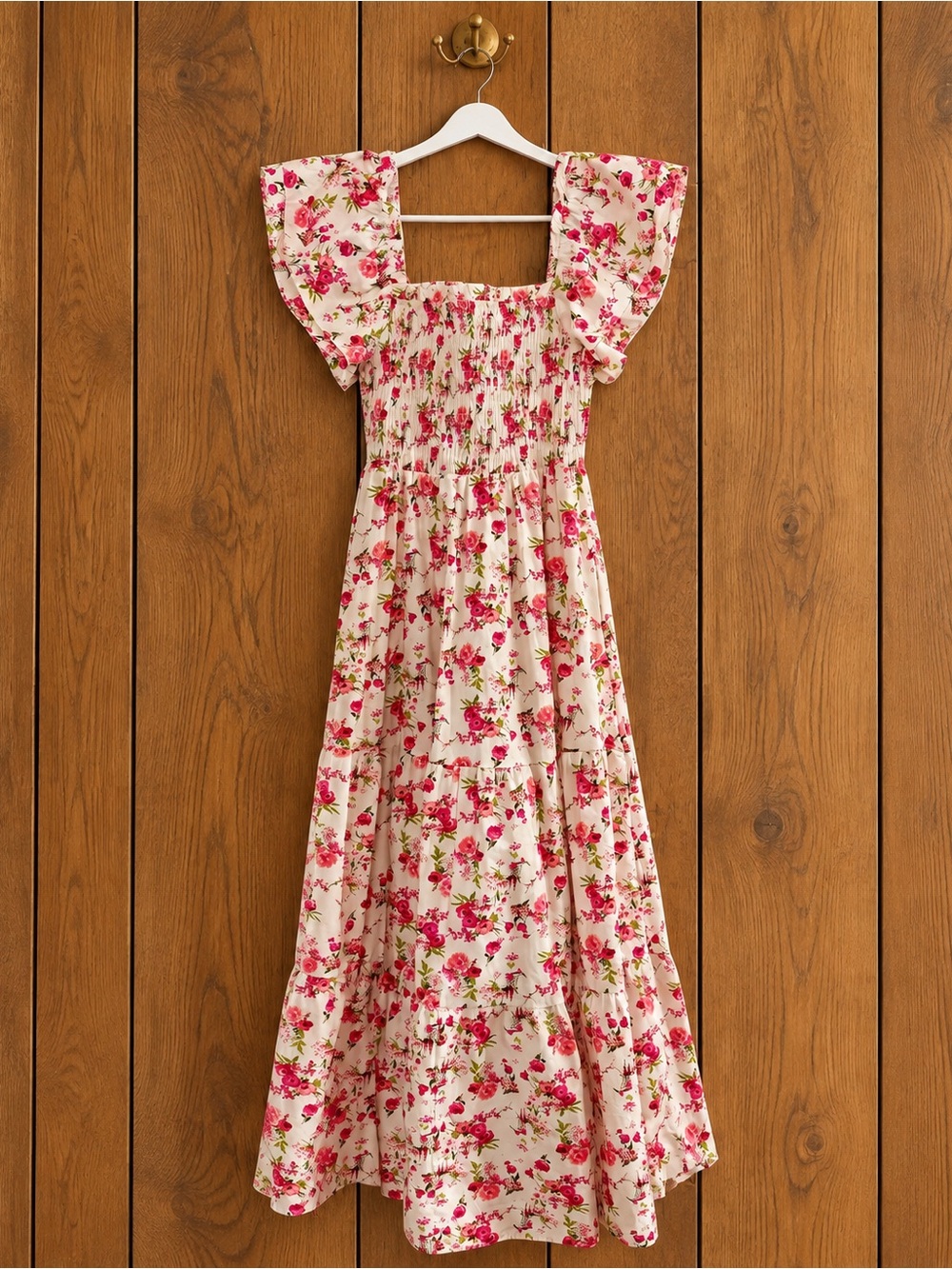 Altar'd State White Maxi Dress with Pink Floral Print M